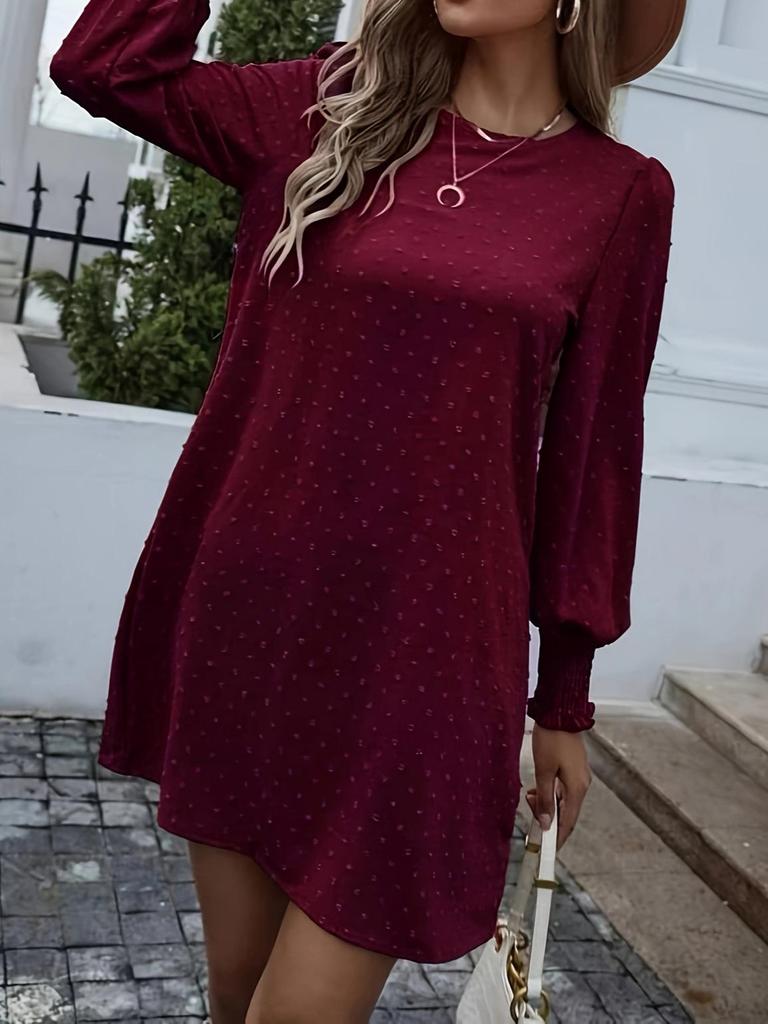 2025 New Elegant Long Jacquard Solid Color Dress with Round Neck and Long Sleeves for Europe and America