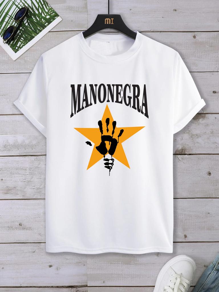 Harajuku Classic Mano Negra Manu Chao Logo T Shirt wide Unisex  Summer O-neck Short-sleev Streetwear