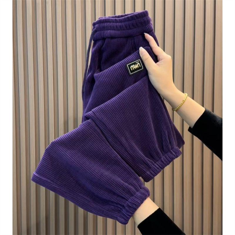

Women s High Waist Corduroy Harem Pants - Slimming Cropped Fit for Spring & Autumn XL for 115-130 jin