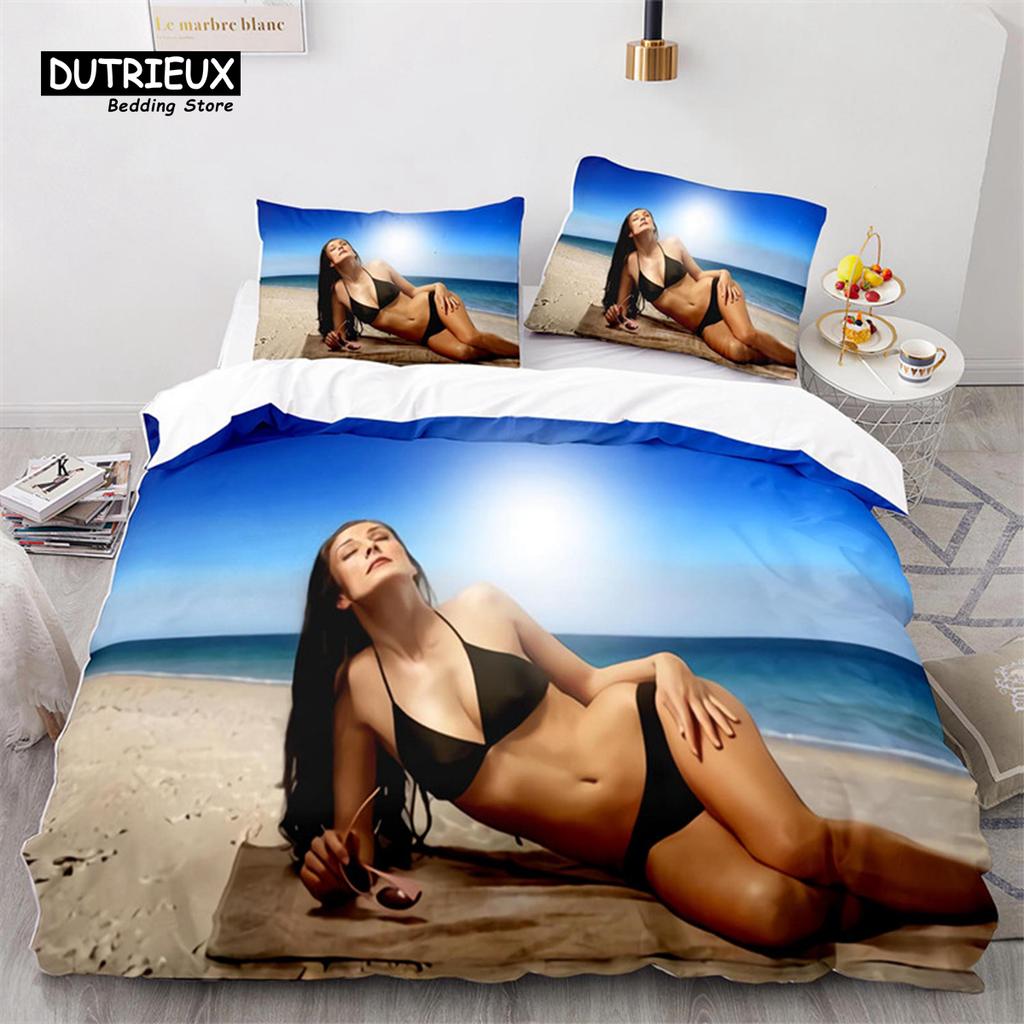 Ensemble de Literie Bikini Beach Fille Fesses Sexy Housse de Couette Microfibre Vacances à Hawaï Paysage Housse de Couette King Twin Pour Garçon Fille