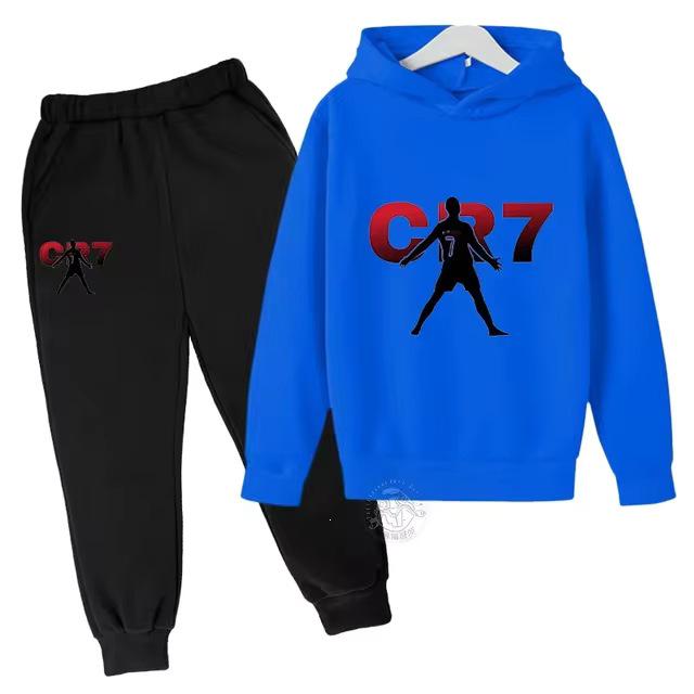 Conjunto Esportivo CR7 Infantil Primavera/Outono, Moletom com Estampa de Futebol e Calça, Edição 2025, Festival.