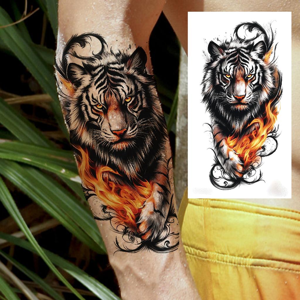 1 Sheet Wolf Tiger Astronaut Dragon Skeleton Temporary Tattoos For Women Men Adults Fake Skull Flower Tattoo Sticker Waterproof