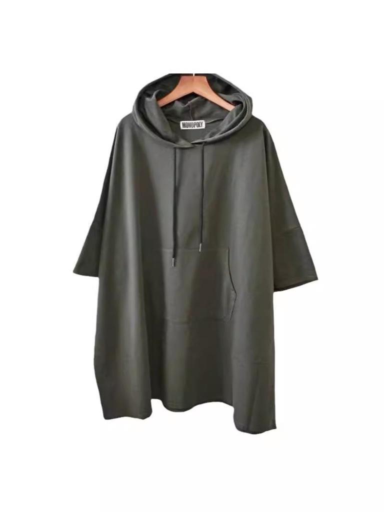 T-shirt da donna a maniche medie con cappuccio Baduamine - Tinta unita, Coprifianchi, Vestibilità ampia