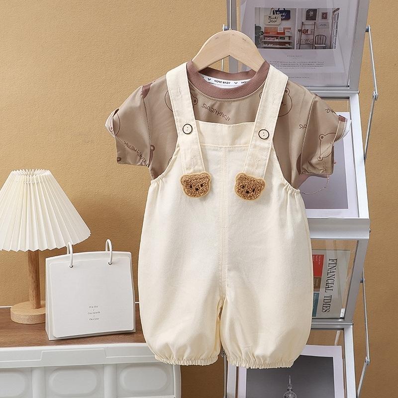 2Pcs/Sets Kids Set Clothes Children Baby Boy And Girl Cartoon T-Shirt Strap Shorts Summer Fashion Casual Tracksuit