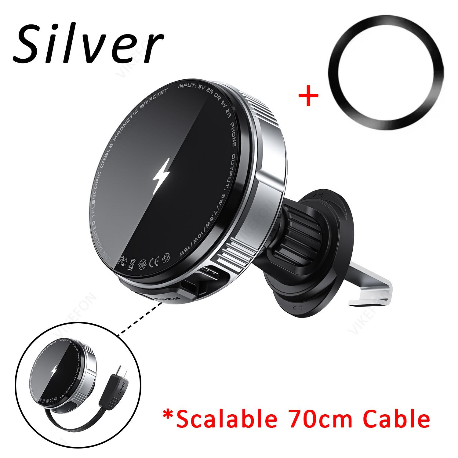 

Car GPS Air Vent Magnetic Phone Holder Stand 15W Wireless Charger For Magsafe iPhone 17 16 15 14 13 12 Auto Fast Charging Mount срібний
