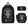 Native Mandala Owl American Backpack Student BookBag School Bag Computer Shoulder Bags 3ps Insulated Lunch Bag Pencil Case