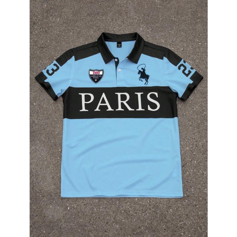 2026 Summer Men's Polo Shirt with Letter Print Breathable Lightweight Casual Fashionable Outdoor Men's Clothing