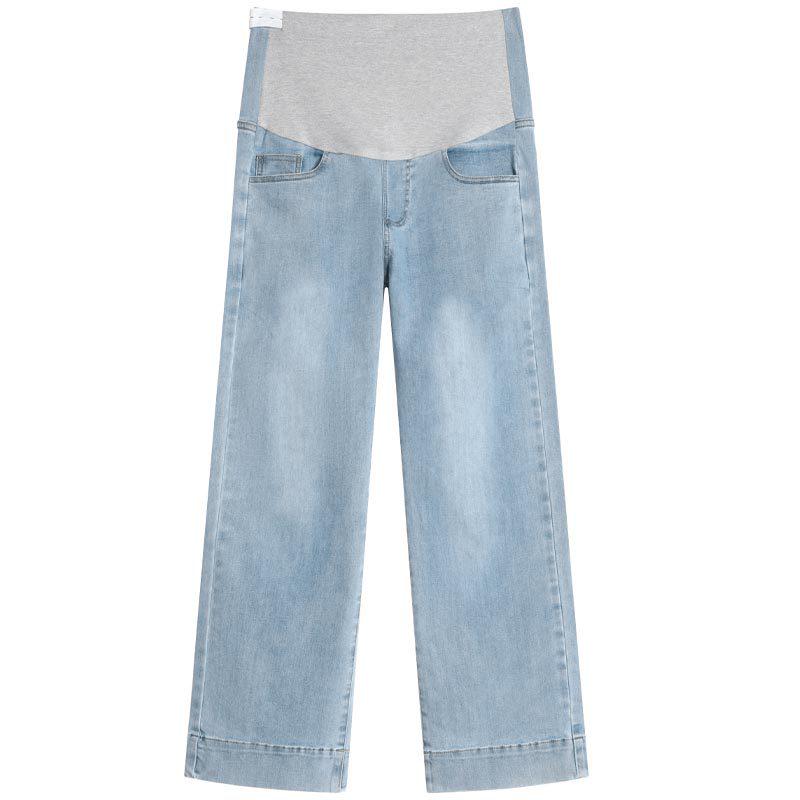 

Джинсы из хлопка большого размера для беременных с широкими штанинами - Высокая эластичность для весны и осени 5XL светло-синий