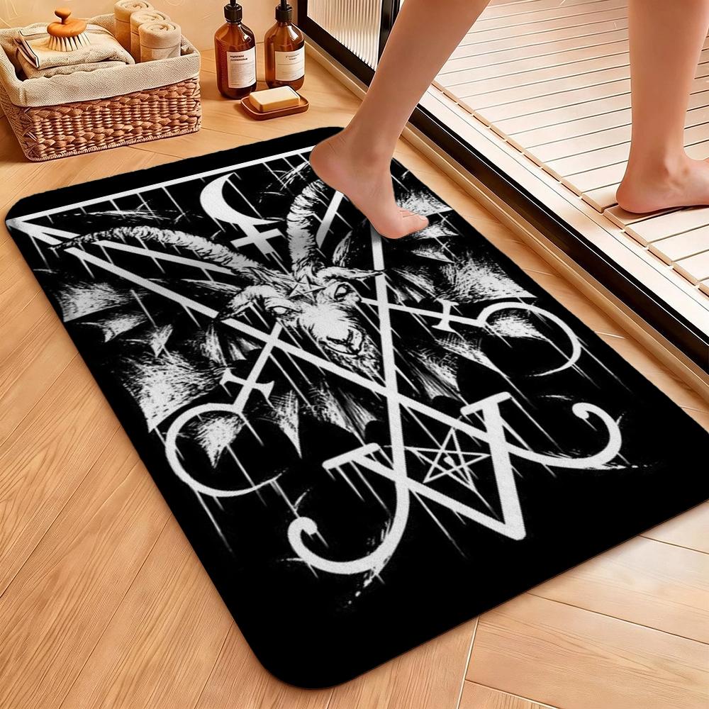 Dark Occult Baphomet Pentagram Art Indoor Rug Thick Nonslip Carpet For Hallway Doorway Kitchen Home Decor Birthday Gift