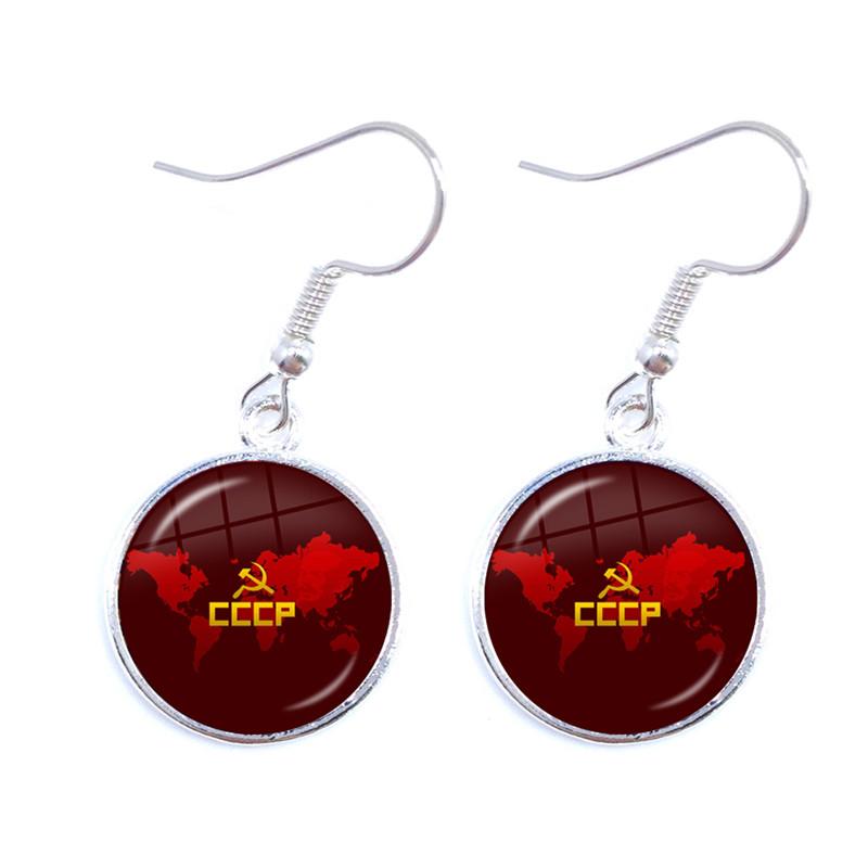 Soviet USSR Stalin Lenin Drop Earrings Classic Red Star Hammer Sickle Communism Emblem CCCP Glass Cabochon Ear Jewelry For Women