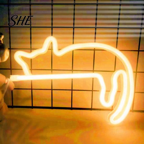 Battery Powered Night Light Cat LED Neon Sign Wall Sconce for Bedroom Decor, Cute Cartoon Animal Creative Gift Kids Light, Energy Saving Decorative