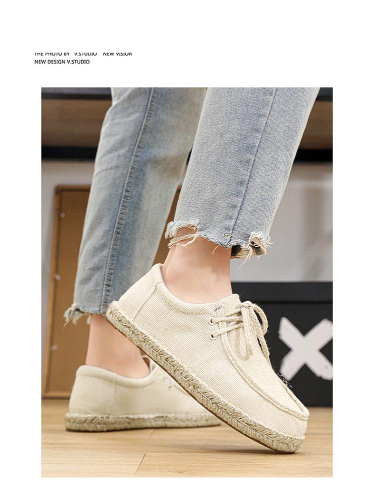 Chaussures tendance en toile de lin pour hommes - Style pêcheur décontracté à semelle en chanvre pour l'été