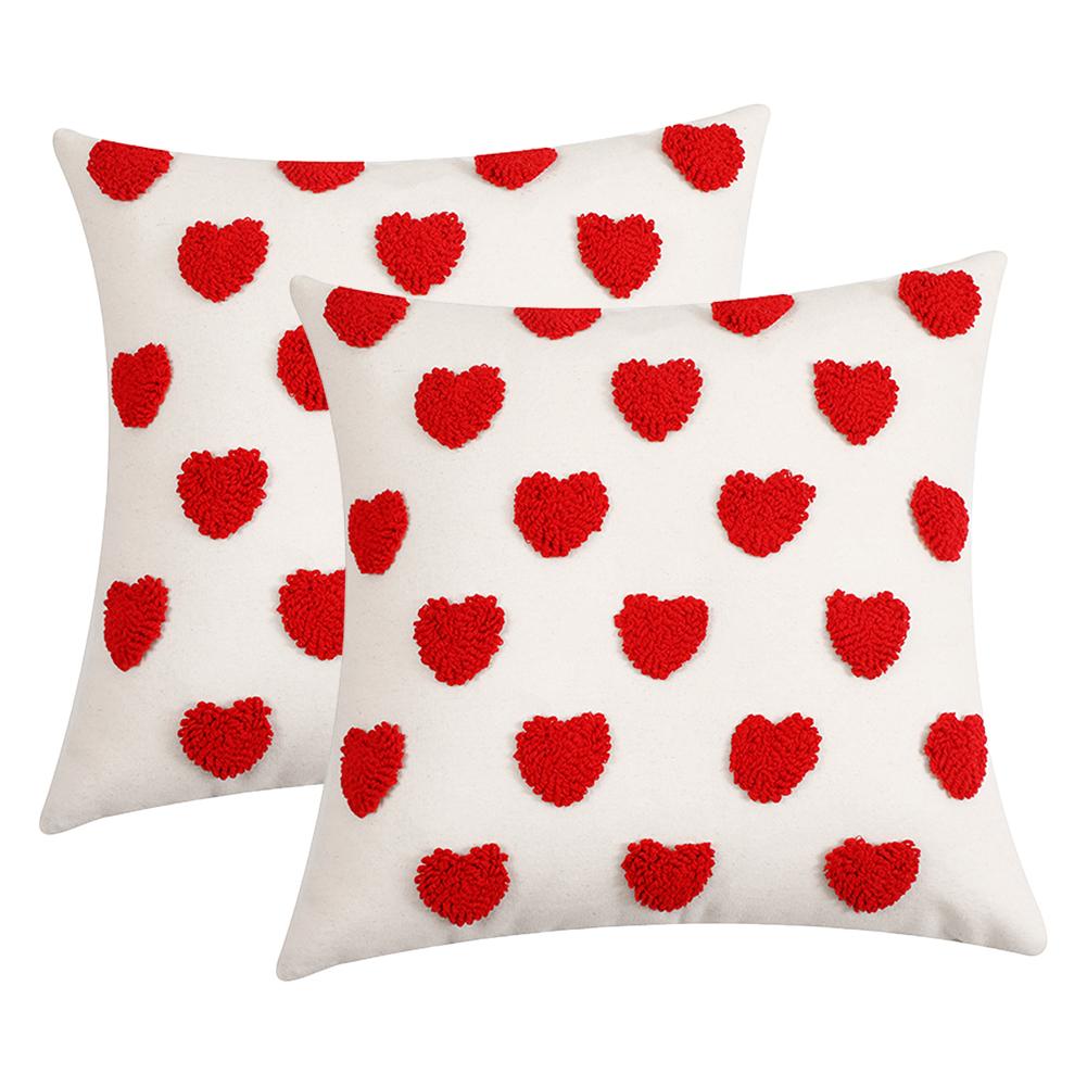 2Pcs Plush Heart Pillow Cover Love Throw Pillow Case 18x18 Inch Faux Fur Pillowcase Soft Throw Pillow Cover for Sofa Couch