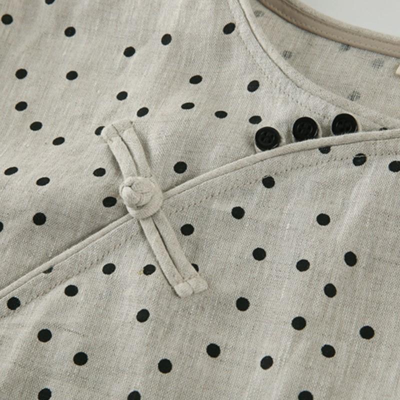 Johnature Women Chinese Style T-Shirts O-Neck Seven Sleeve Spring Loose Polka Dot Women Casual T-Shirts