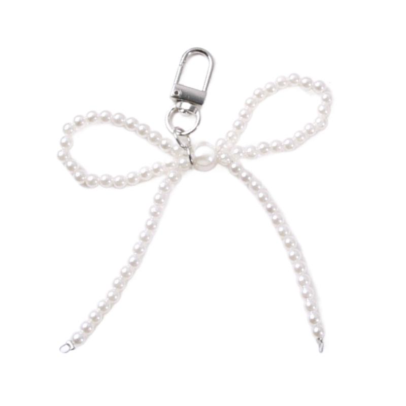 Fashion Beaded Bowknot Charm Keychains Sweet Cool Pendant Ornament Keyring Backpack Decoration Jewelry for Women Girls