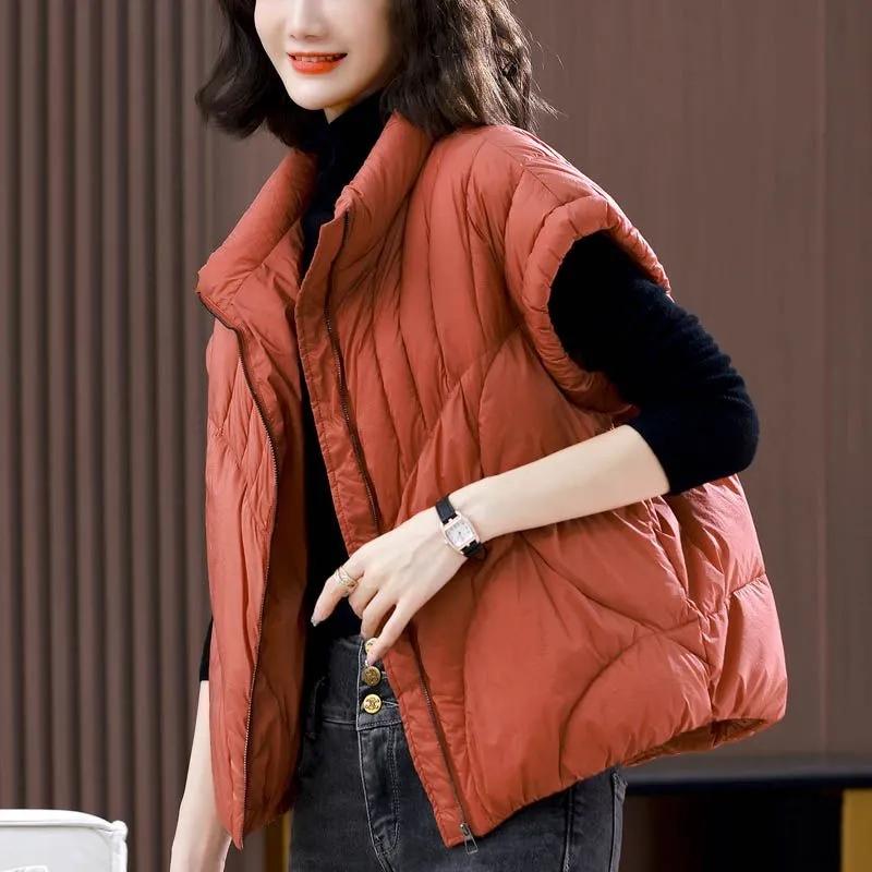Korean Women's Vest Puffer Jacket Casual Parkas Round Neck Down Cotton Vest Loose-fit Slim Female Warm Snow Wear Top