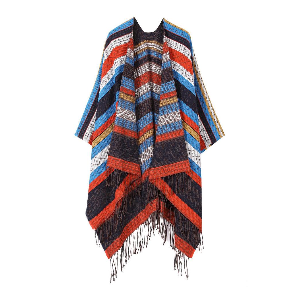 Ethnic Ink Painting Tassel Shawl Cape - Imitation Cashmere, Women's Travel Outfit