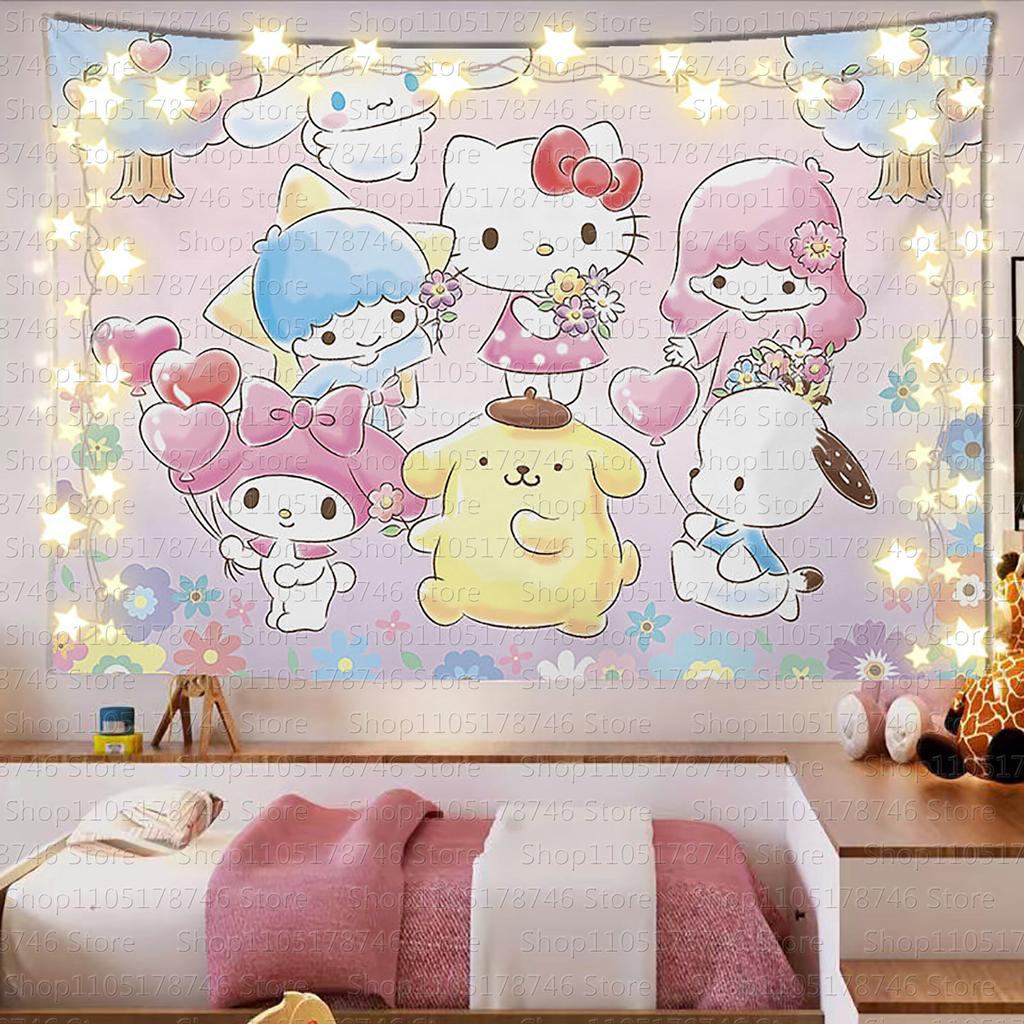 Sanrio Mikko Cute Cartoon Background Cloth Ins Style Room Decoration Tapestry Dormitory Rental Room Decoration Hanging Cloth