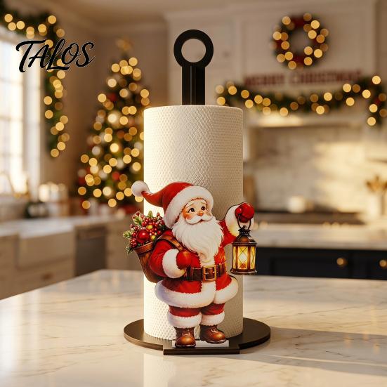 Wooden Kitchen Roll Dispenser Christmas Paper Towel Holder, Decorative Vertical Dispenser, Holder Stable Weighted Base Organizer for Holiday