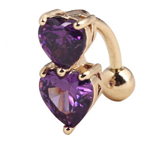 Reverse Crystal Bar Belly Ring Body Piercing Button Navel Two Hearts MIT