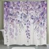 1pc Purple Leaf Print Watercolor Shower Curtain - Floral Botanical Bathroom Decor with Hooks, Machine Washable Polyester Fabri