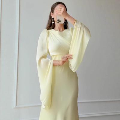2025 Autumn Women's Long Sleeve Waist-Cinching Round Neck Fashion Dress