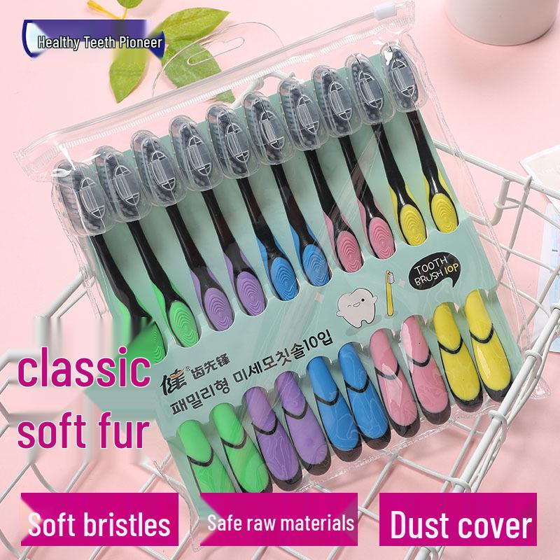 Bamboo Charcoal Toothbrush, Soft Bristles, Wide Head, Macaron Style, Japanese & Korean Design, 10-Pack for Adults and Couples