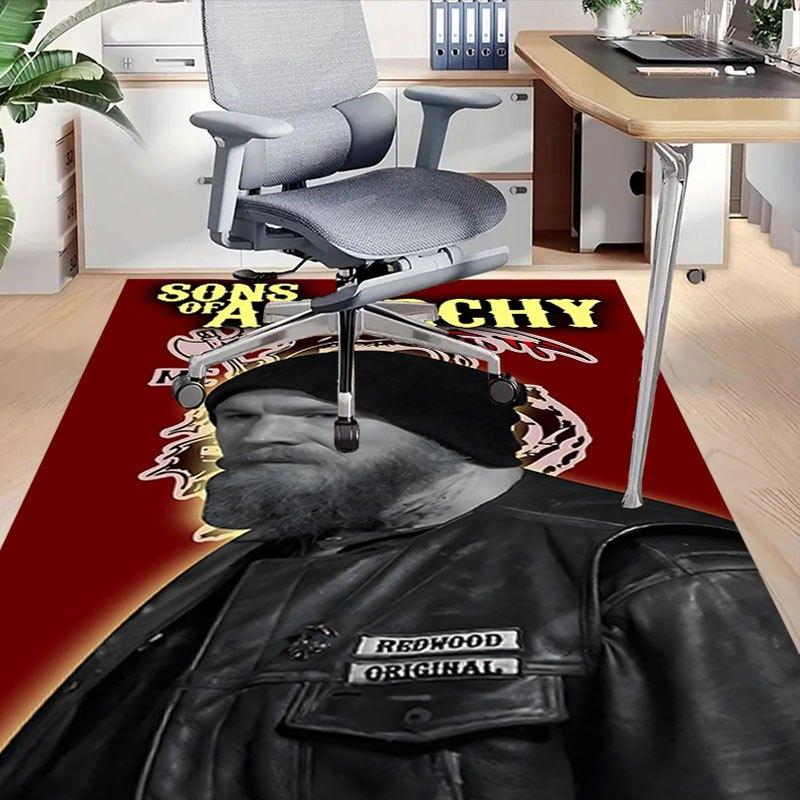 1pc Sons of Anarchy Themed Office Carpet Chair Mats - Durable Polyester Rug for Home Theater, Office, Dorm Room Decor - tA32