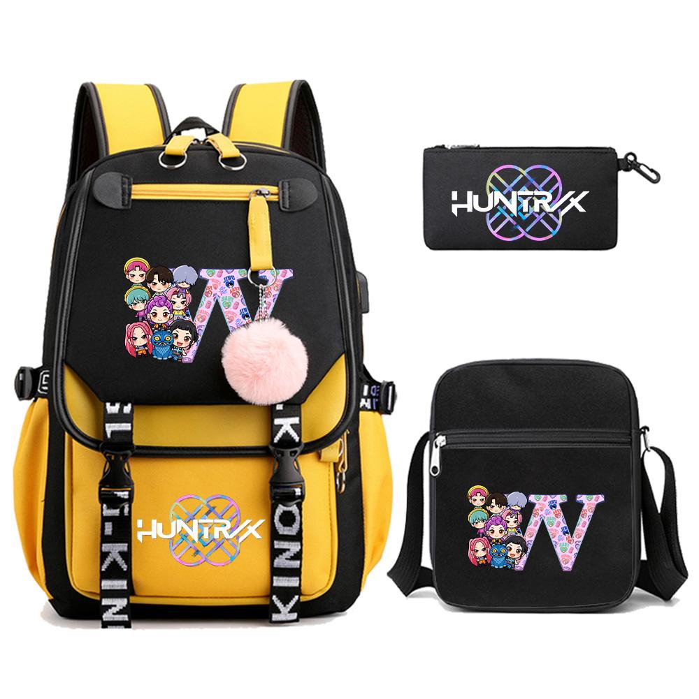 3Pcs/set Anime K-pop Demon Hunters Printed Backpack with Shoulder Bag for Teenager Student Girl Boy Bookbag Large Capacity Travel Bag Kid Gift Rucksak