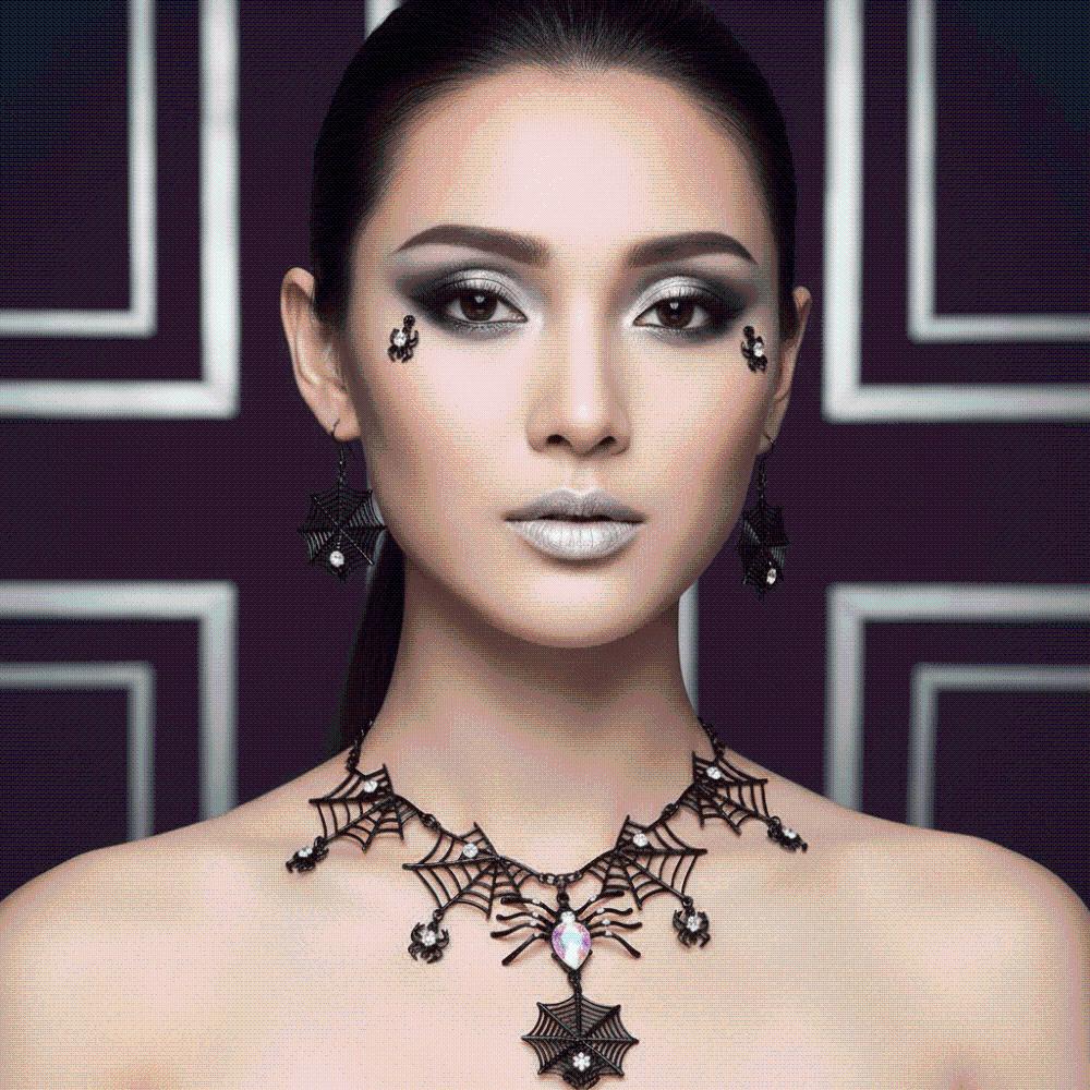 Black Zinc Zinc Alloy Halloween Jewelry Set Dark Gothic Black Choker Necklace Witch Costume