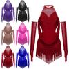 Jenter Latin Dans Draktdrakt Rynket Mesh Design med Dusker Glitter Rhinestones og Mesh Hansker