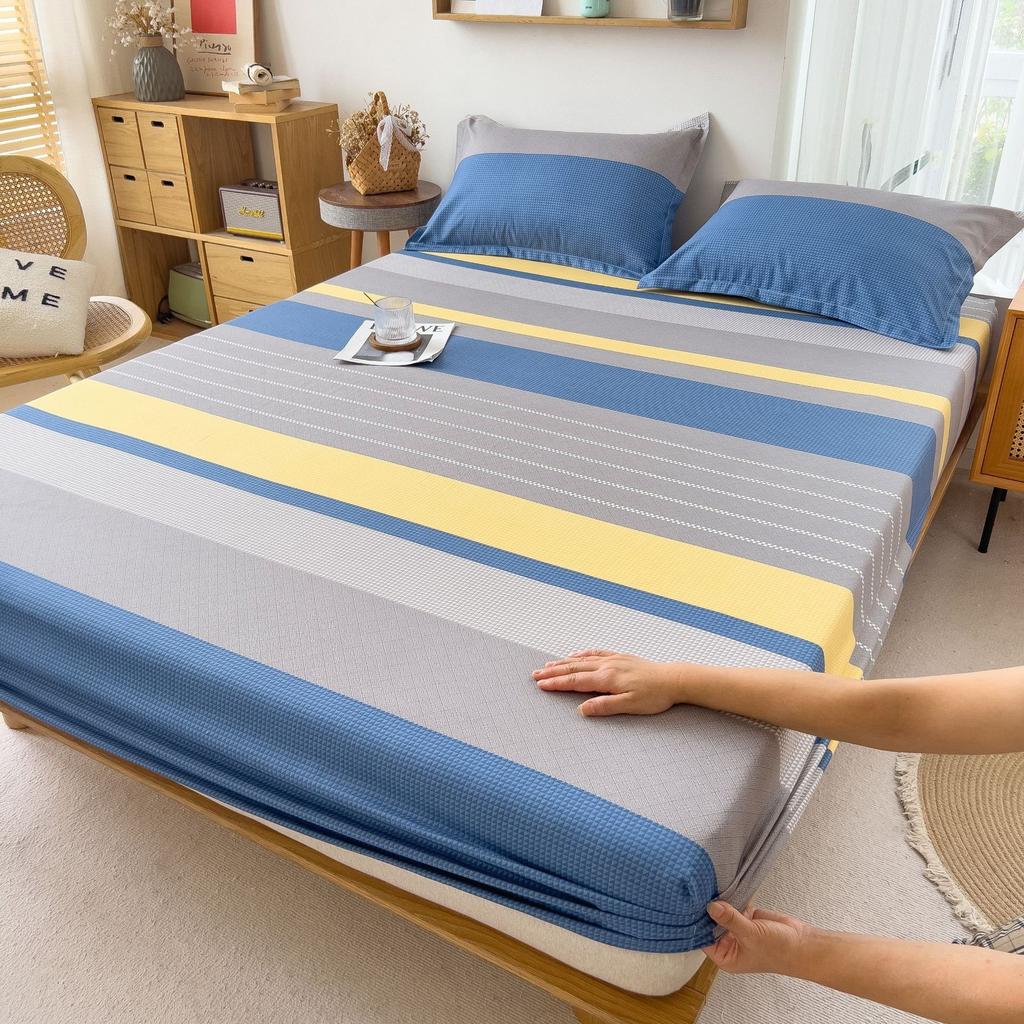 Fitted Sheet Single Piece Washed Cotton Non-Slip Brushed Mattress Cover Mattress Protector for Student Dormitory