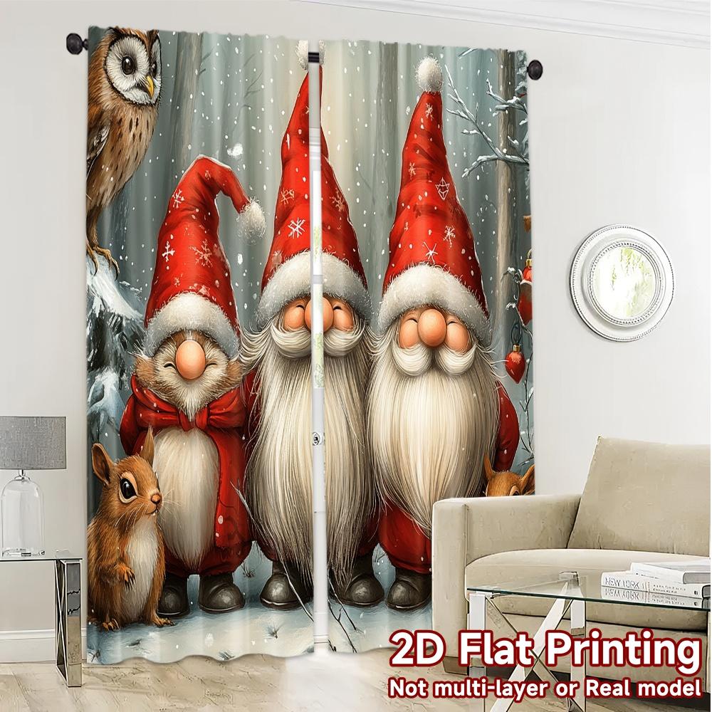 2pcs,Curtains Cute Gnomes Forest Winter Snow Popular Creative Curtains Versatile Durable Polyester Curtains Decorations Use for