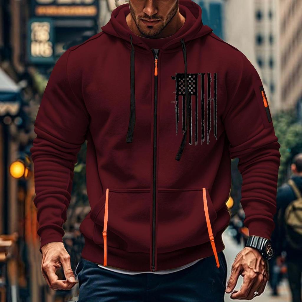 Men's Sports Casual Hoodie Hoodie Cardigan Zipper Multi-pocket Hoodie Coat