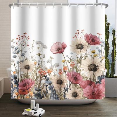 Akvarelová květinová sprchová závěs do koupelny Jarní elegantní květinový potisk Koupelnová závěs Botanická divoká květina Koupelnová dekorace