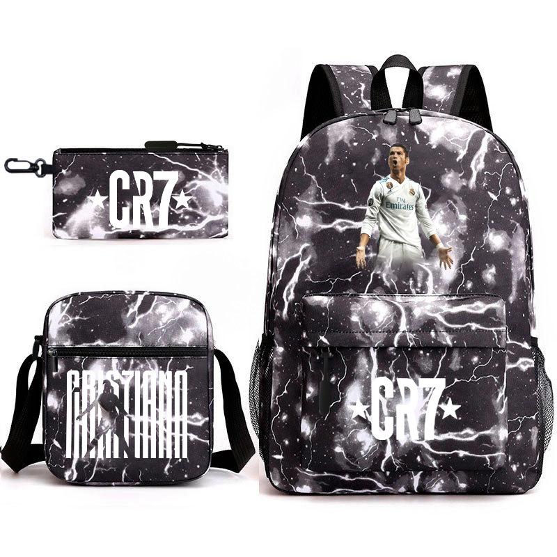 Football Star Teenager Student Schoolbag Ronaldo Pattern Three-Piece Backpack Three-piece set