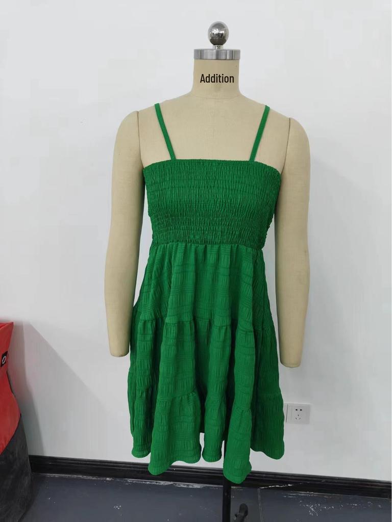 2026 European & American Summer Women's One-Shoulder Thin Strap Solid Color Versatile Dress