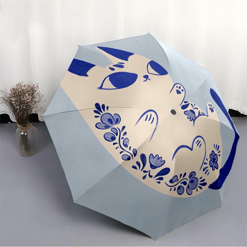 1pc Cat Decor Automatic Opening/closing Umbrella, Reinforced 8-Rib Construction, Compact Travel Umbrella Yy250808209