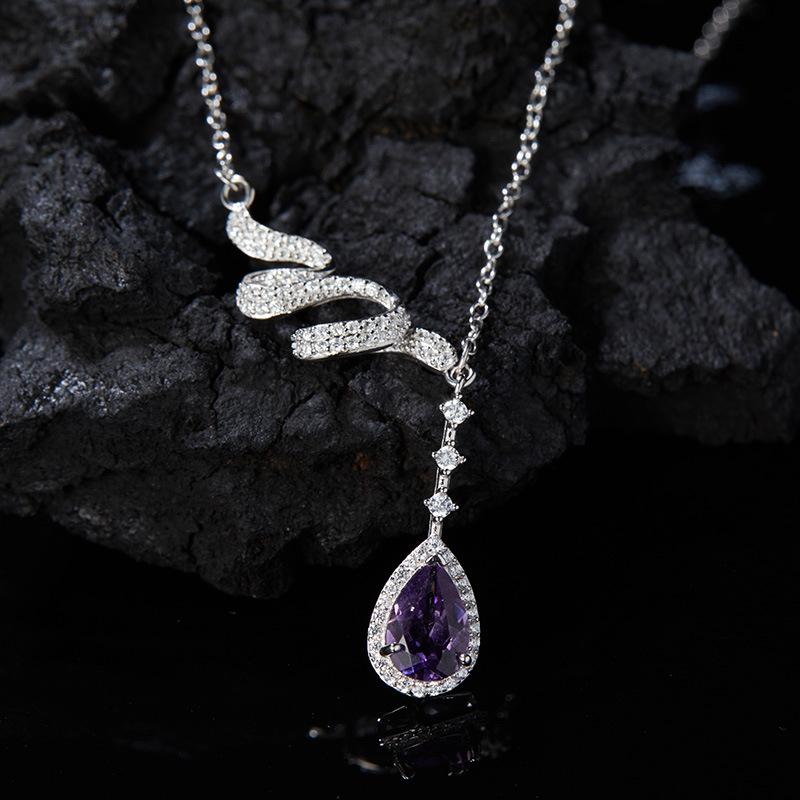 S925 Sterling Silver Natural Topaz Garnet Citrine Amethyst Treasure Necklace Female Clavicle Chain Accessories