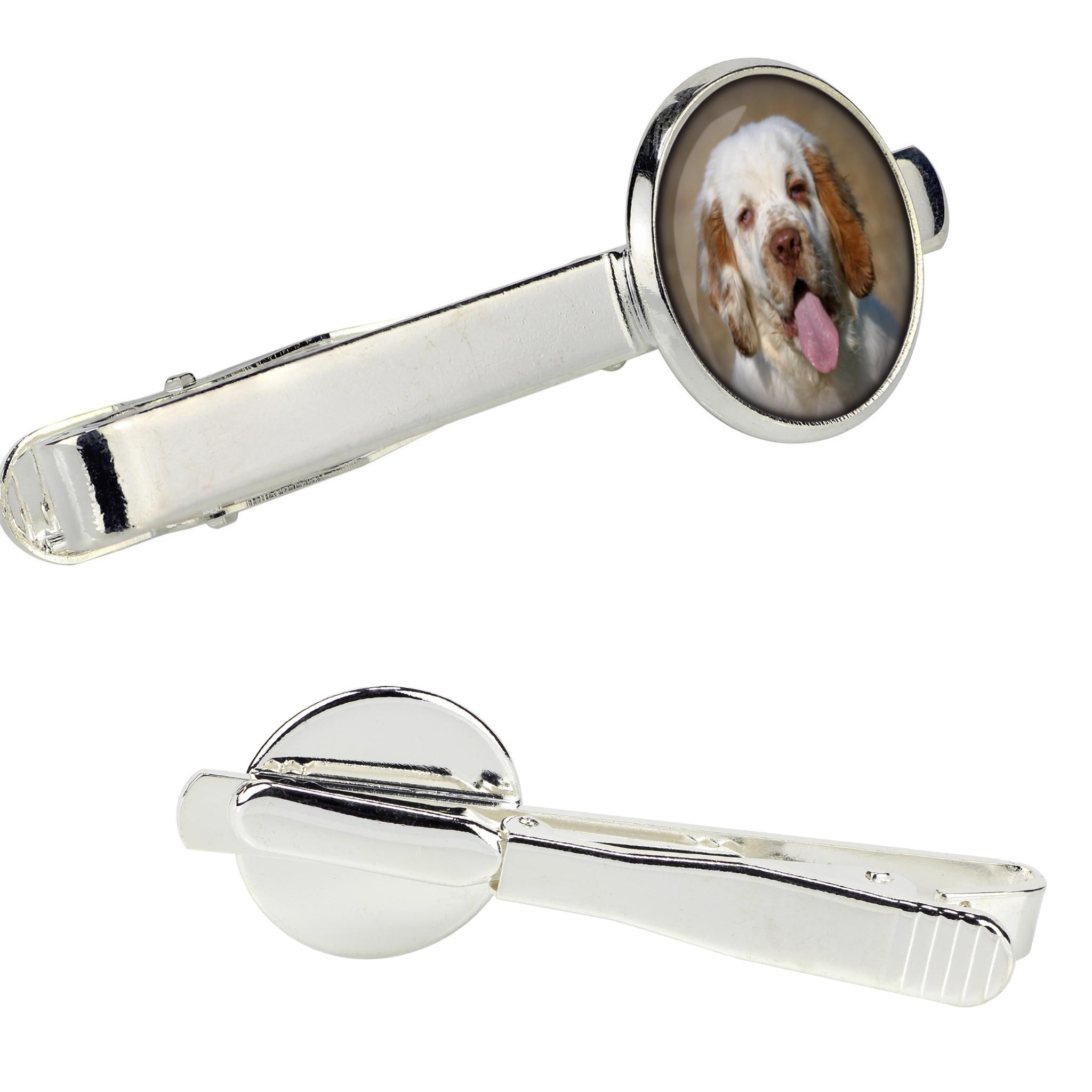 

Clumber Spaniel - tie clip in a box, stylish tie, personalized jewelry from the Art-Dog brand срібний