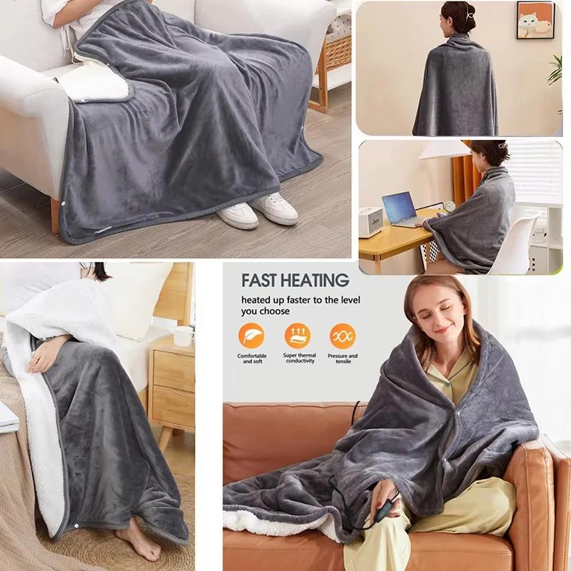Winter USB Electric Heated Blanket Heating Levels Fleece Heated Blanket Portable Flannel Blanket Quickly Heated Cape Pad Warmth