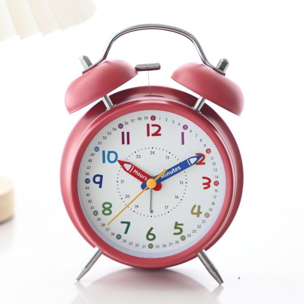 Pencil Design Children's Alarm Clock Battery Operated Portable Retro Alarm Clock with Night Light Metal Frame Bell Alarm Clock