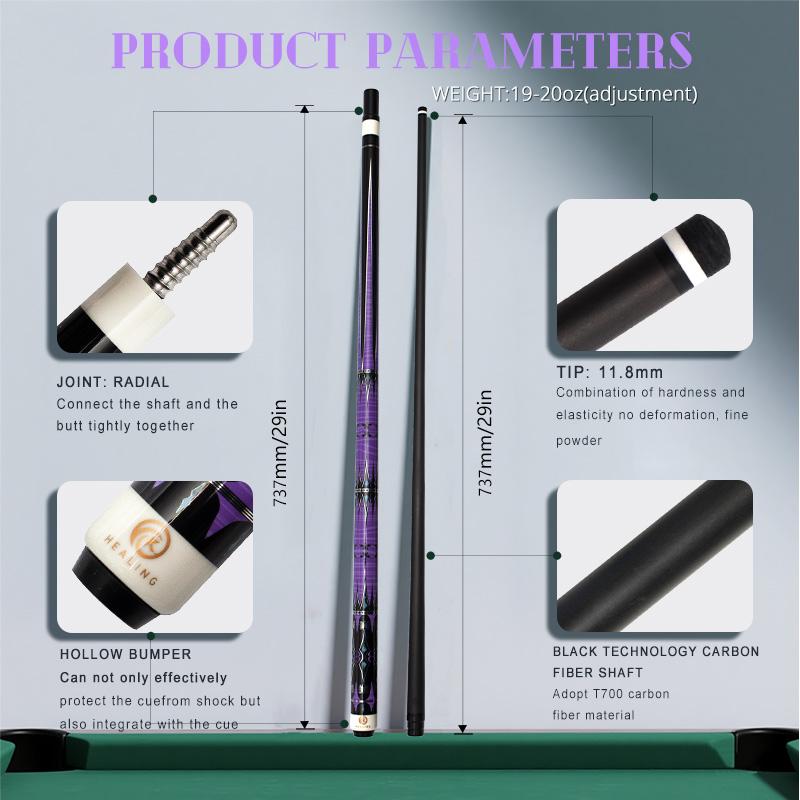 OKHEALING Carbon Fiber Pool Cue Black Technology Billiard Cue Sticks 11.8mm Tip Radial Pin Joint 147cm/58inch Length 19oz Weight, Purple