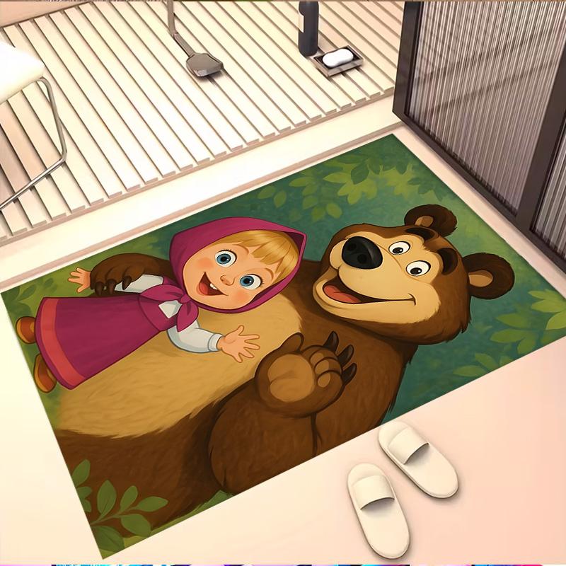 Masha and The Bear Print Rug, Washable Floor Carpet, For Entryway Dorm Laundry Room Office Study, Home Decor Birthday Christmas Gift