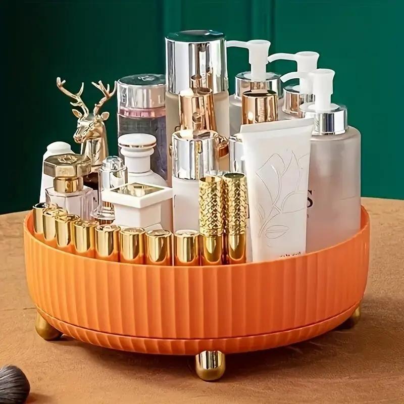 360 Rotating Cosmetic Organizer Non-Slip Cabinet Makeup Storage Tray Kitchen Plastic Seasoning Bottle Storage Box Fruit Tray