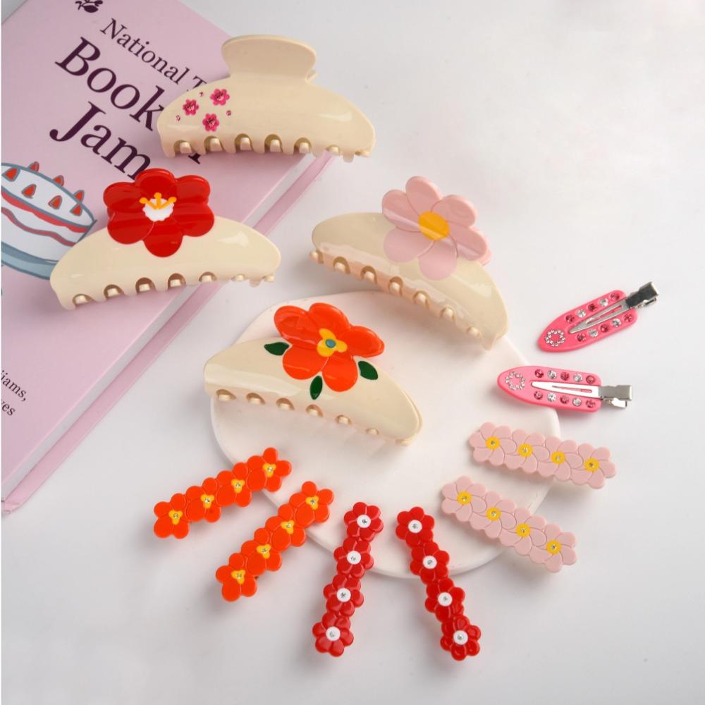 Colorful Acetic Acid Shark Clip Rhinestone Back Head Hair Grab Cute Sakura Barrettes  Girls