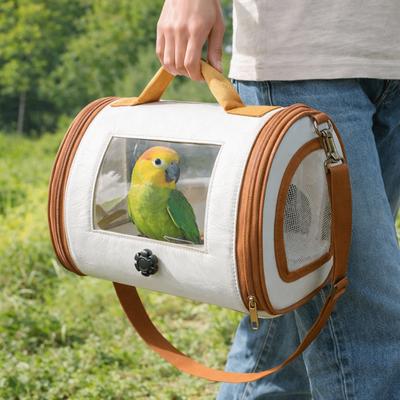 Folding Parrot Carrier Bag Breathable Holes Transparent Window Parrot Out Bag with Tray Large Capacity Bird Transport Cage