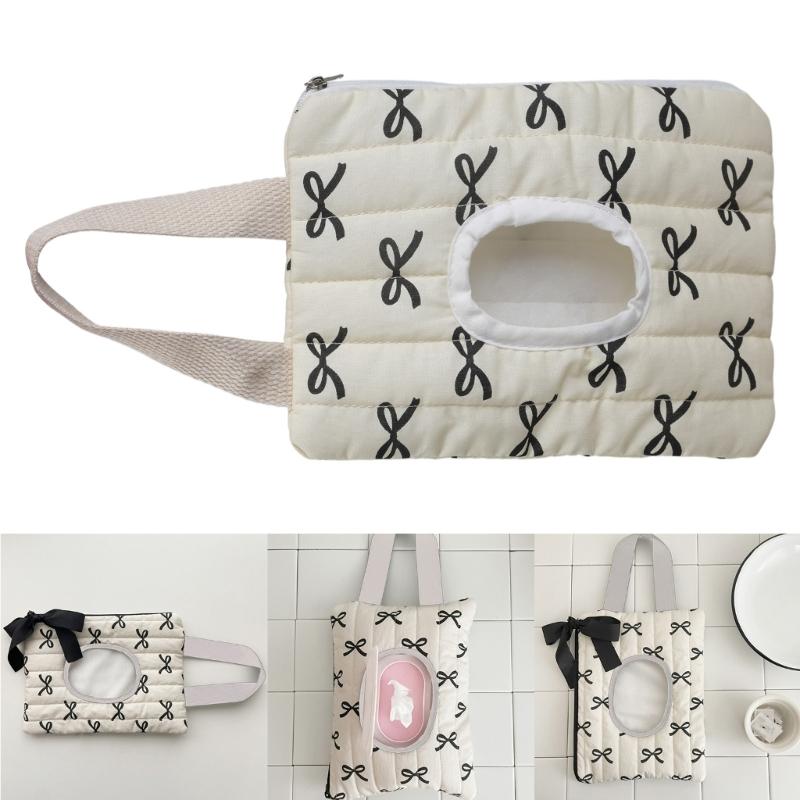Multipurpose Bowknot Tissue Storage Case Sturdy Cotton Cover Accessory for Home and Office Use Decoration Organizers