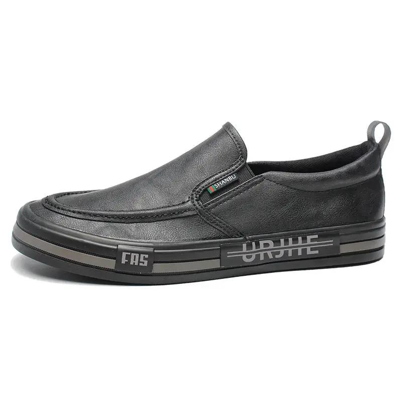 Flat Round Toe Leather Loafers Shoes for Men Retro Pu Classic Original 2025 Trend Man Casual Shoe Legitimate Low Price Cowhide
