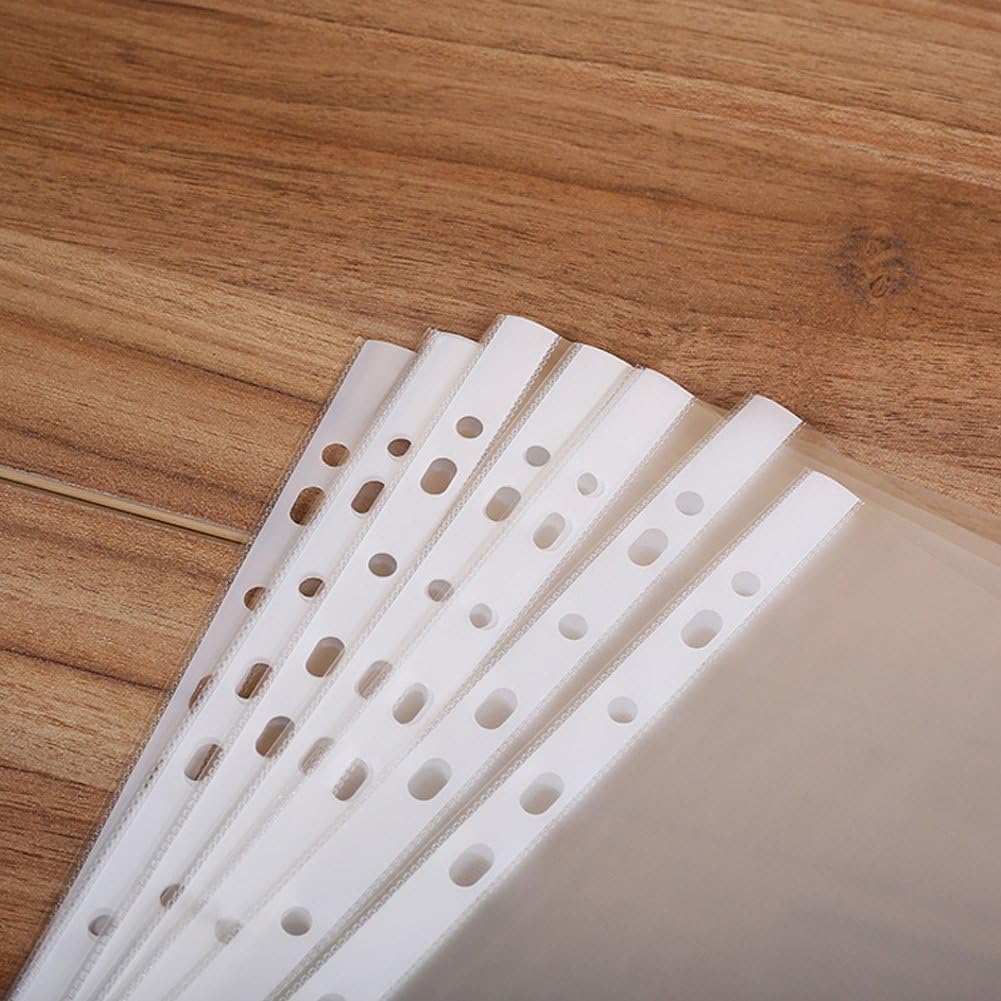 100pcs 11 Hole A4 File Pockets Ring Binder File Folder Jackets File Bag for Hole Ring Binder Folder (4C Thickness)